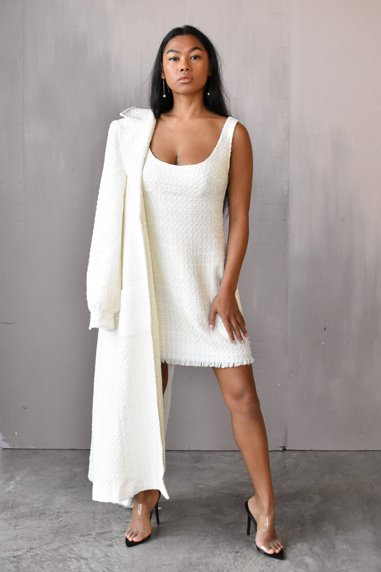 white tweed dress